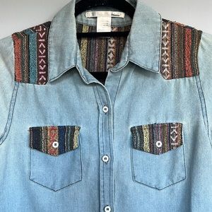 Ellison Soft Denim Button-down Top with Desert Woven Details